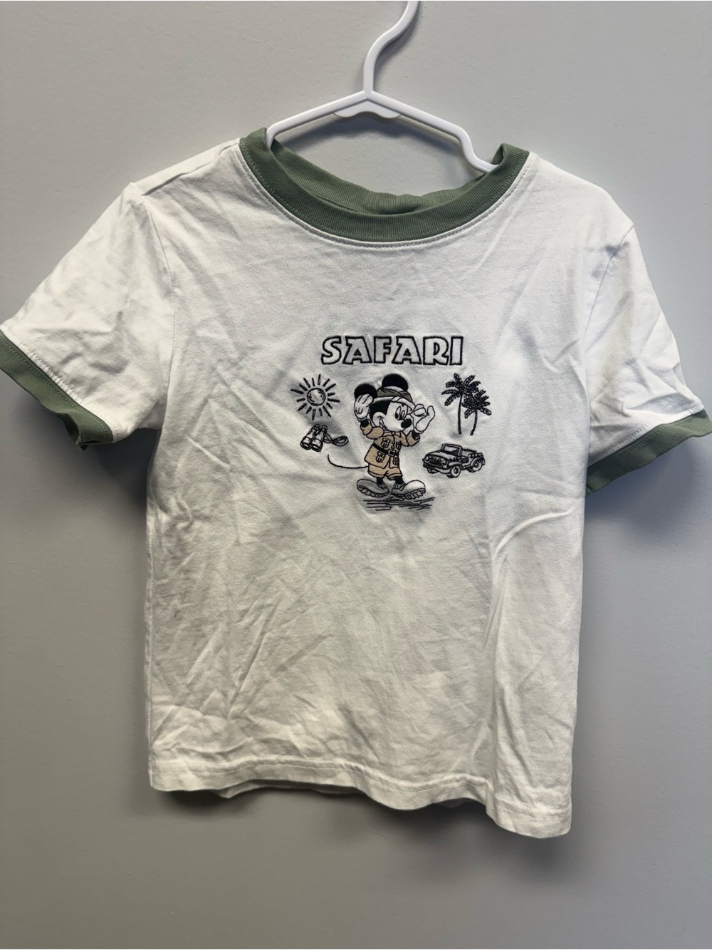 Disney x Janie and Jack Mickey Mouse Safari Ringer T-Shirt White Green Kids 4 - Picture 1 of 4